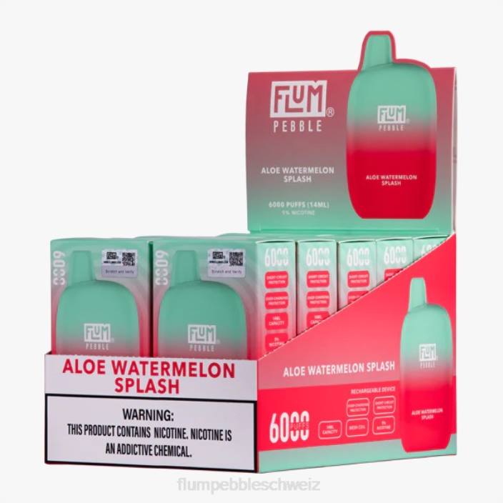 Aloe-Wassermelonen-Spritzer FLUM PEBBLES 6000 Züge 10 Packungen - FLUM PEBBLE flavors RD8B5