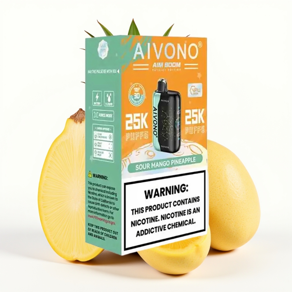 Aivono AIM BOOM 25000 Puffs – 0-5% Nikotin, 28ml, Typ-C, 650mAh, Sauer-Mango-Ananas