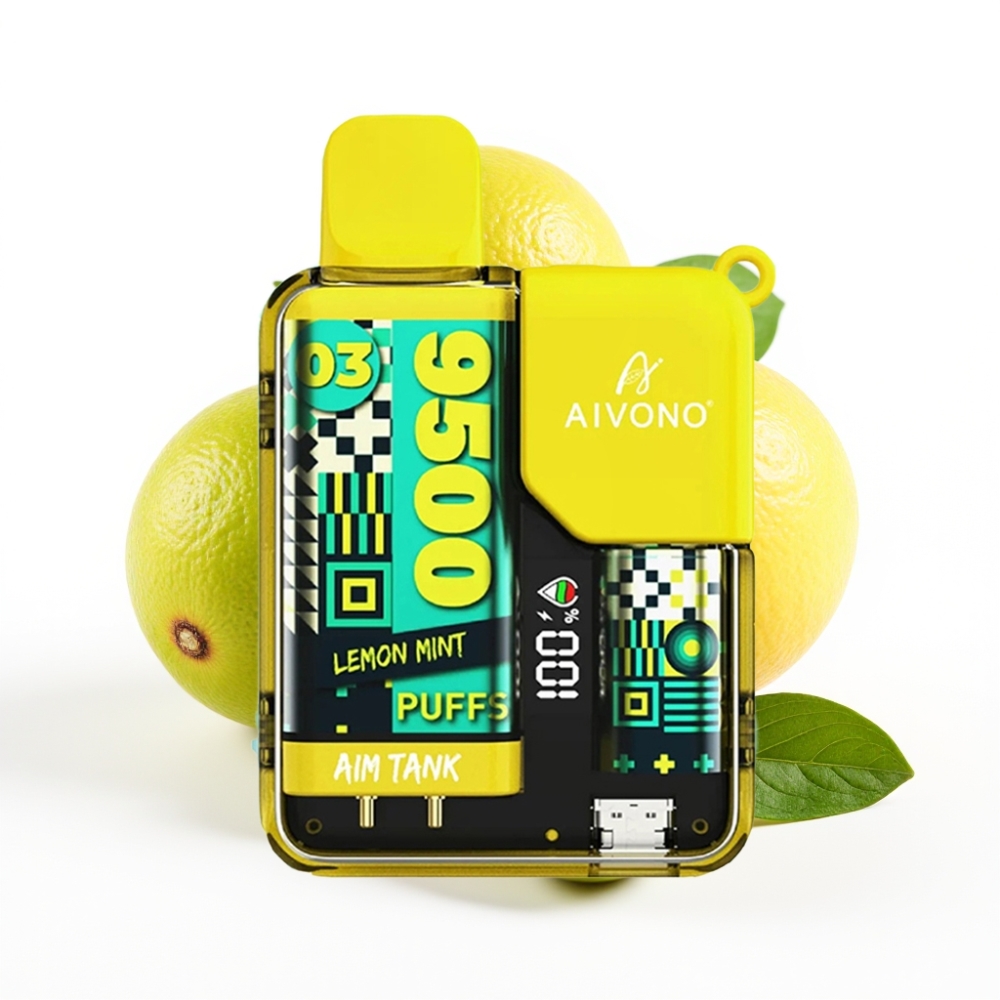 Aivono AIM-TANK 9500 Puffs Zitrone Minze 18ml 650mAh LCD 1.2ohm Mesh