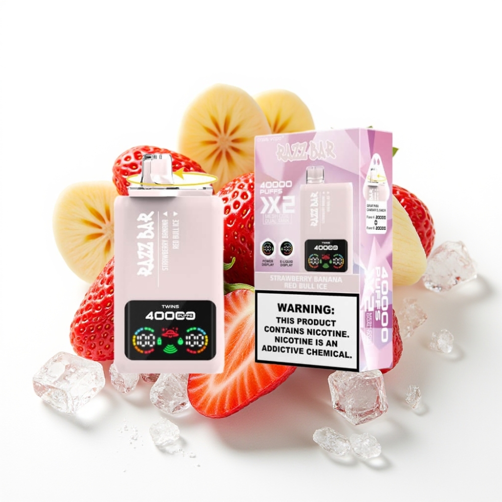 Razz Bar 40000 Puffs Einweg-Vape ERDBEERE BANANE & RED BULL EIS – 650mAh, Typ-C, 1.0Ω×2 Mesh