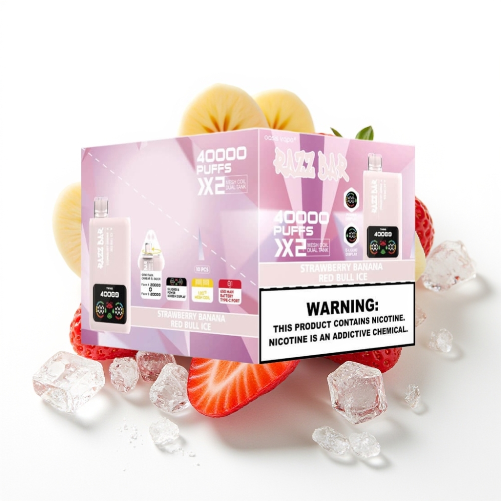 Razz Bar 40000 Puffs Einweg-Vape ERDBEERE BANANE & RED BULL EIS – 650mAh, Typ-C, 1.0Ω×2 Mesh