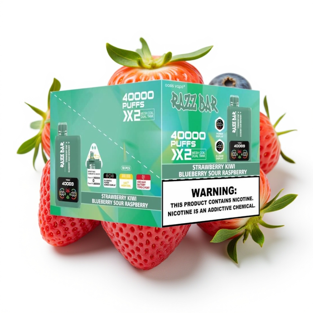 Razz Bar 40000 Puffs Einweg-Vape Erdbeer-Kiwi & Blaubeer-Sauer-Himbeer – 650mAh, Typ-C, 1.0Ω×2 Mesh