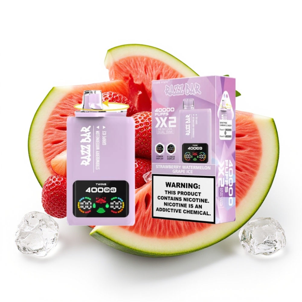 Razz Bar 40000 Puffs Einweg-Vape Erdbeer-Wassermelone & Traube-Eis – 650mAh, Typ-C, 1.0Ω×2 Mesh Coil