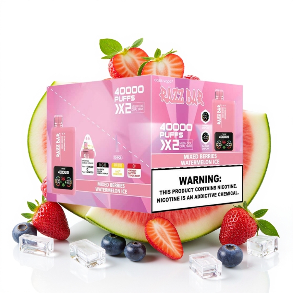 Razz Bar 40000 Puffs Einweg-Vape – Mischbeeren & Wassermelone-Eis, 650mAh, Typ-C, 1.0Ω×2 Mesh Coil