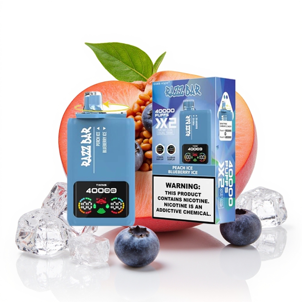 Razz Bar 40000 Puffs Einweg-Vape Pfirsich Eis & Blaubeer Eis mit Power Screen Display, 650mAh, Typ-C