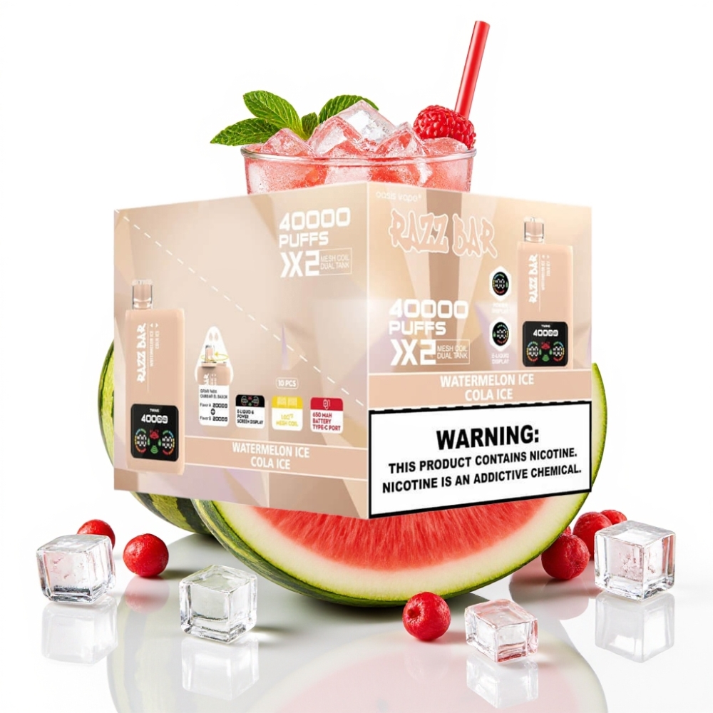Razz Bar 40000 Puffs Einweg-Vape Wassereis & Cola-Eis – 650mAh, Typ-C, 2%/5% Nikotin