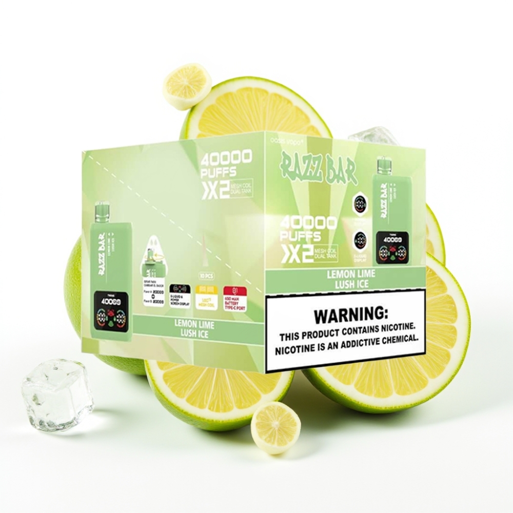 Razz Bar 40000 Puffs Einweg-Vape ZITRONENLIME & LUSH ICE – 1,0Ω×2 Mesh, 650 mAh, Typ-C