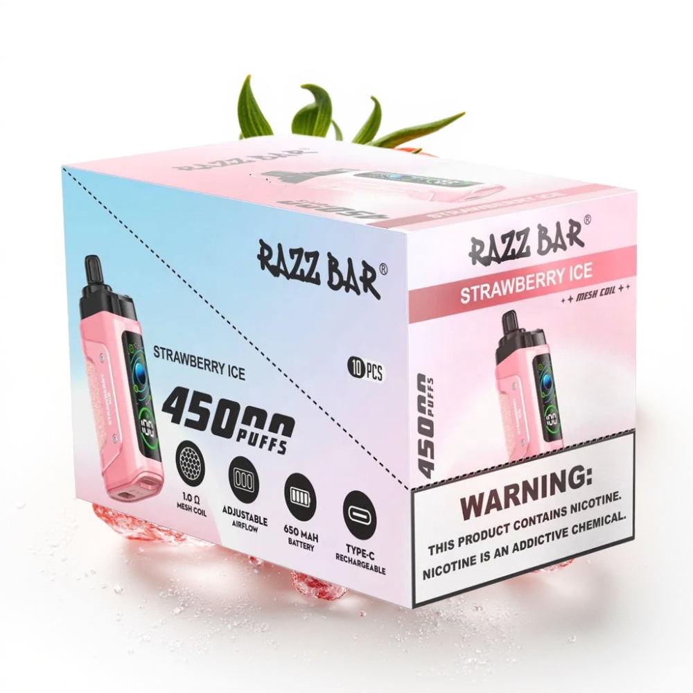Razz Bar 45000 Puffs Einweg-Vape Erdbeer-Eis, 1.0 Ohm Mesh Coil, Typ-C-Ladung