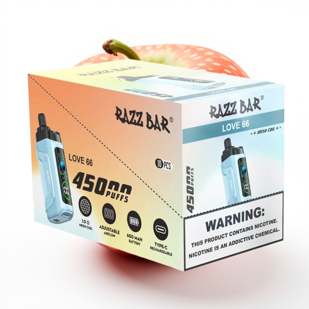 Razz Bar 45000 Puffs Einweg-Vape Liebe 66 – 1,0 Ohm Mesh Coil, Typ-C, 20 mg/ml