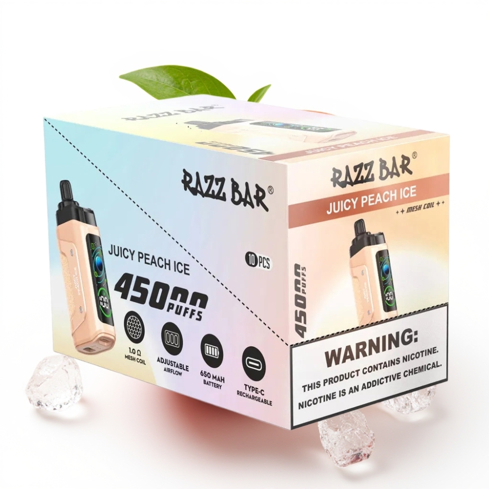 Razz Bar 45000 Puffs Einweg-Vape Saftiger Pfirsich Eis – 1,0 Ohm Mesh Coil, Typ-C, 650 mAh