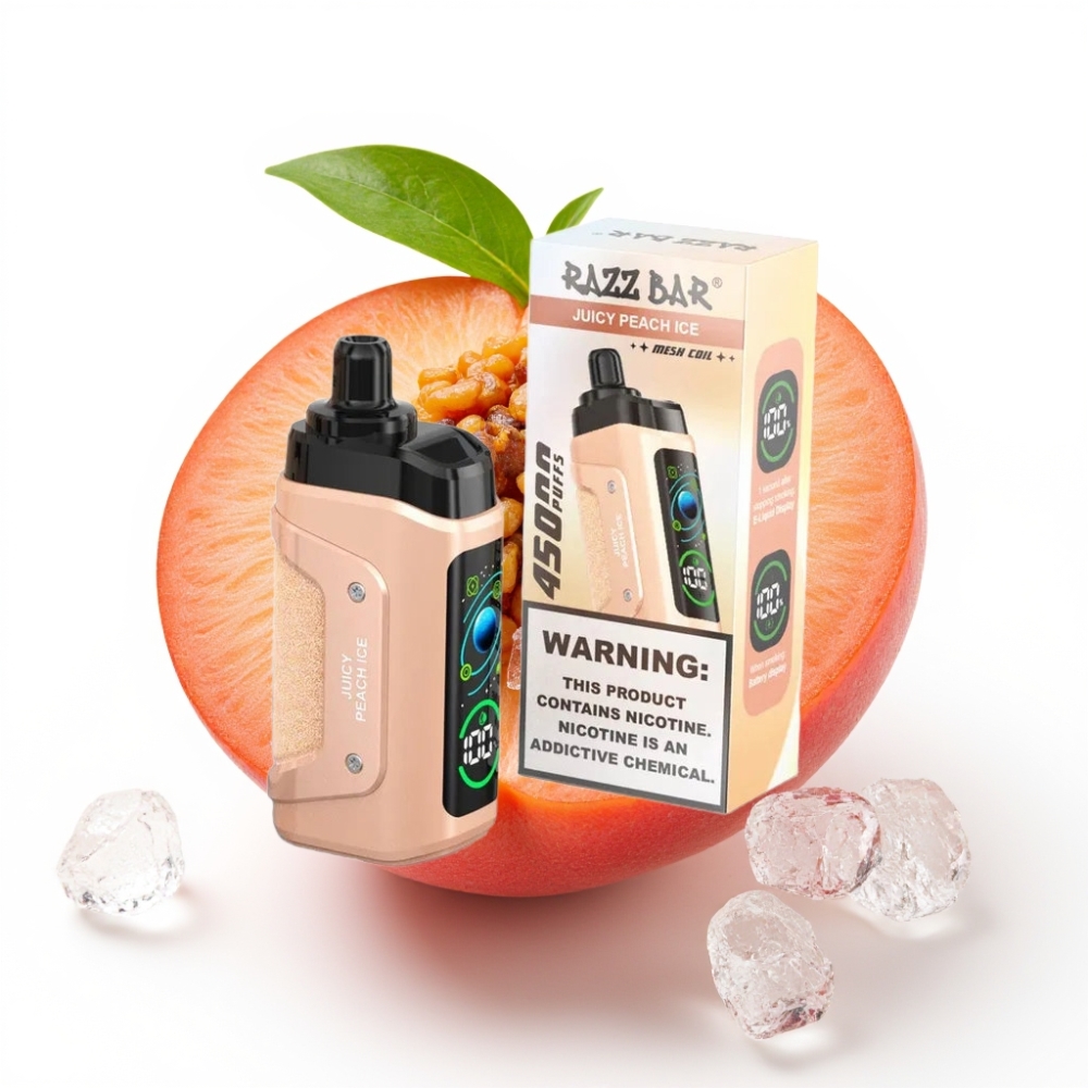 Razz Bar 45000 Puffs Einweg-Vape Saftiger Pfirsich Eis – 1,0 Ohm Mesh Coil, Typ-C, 650 mAh