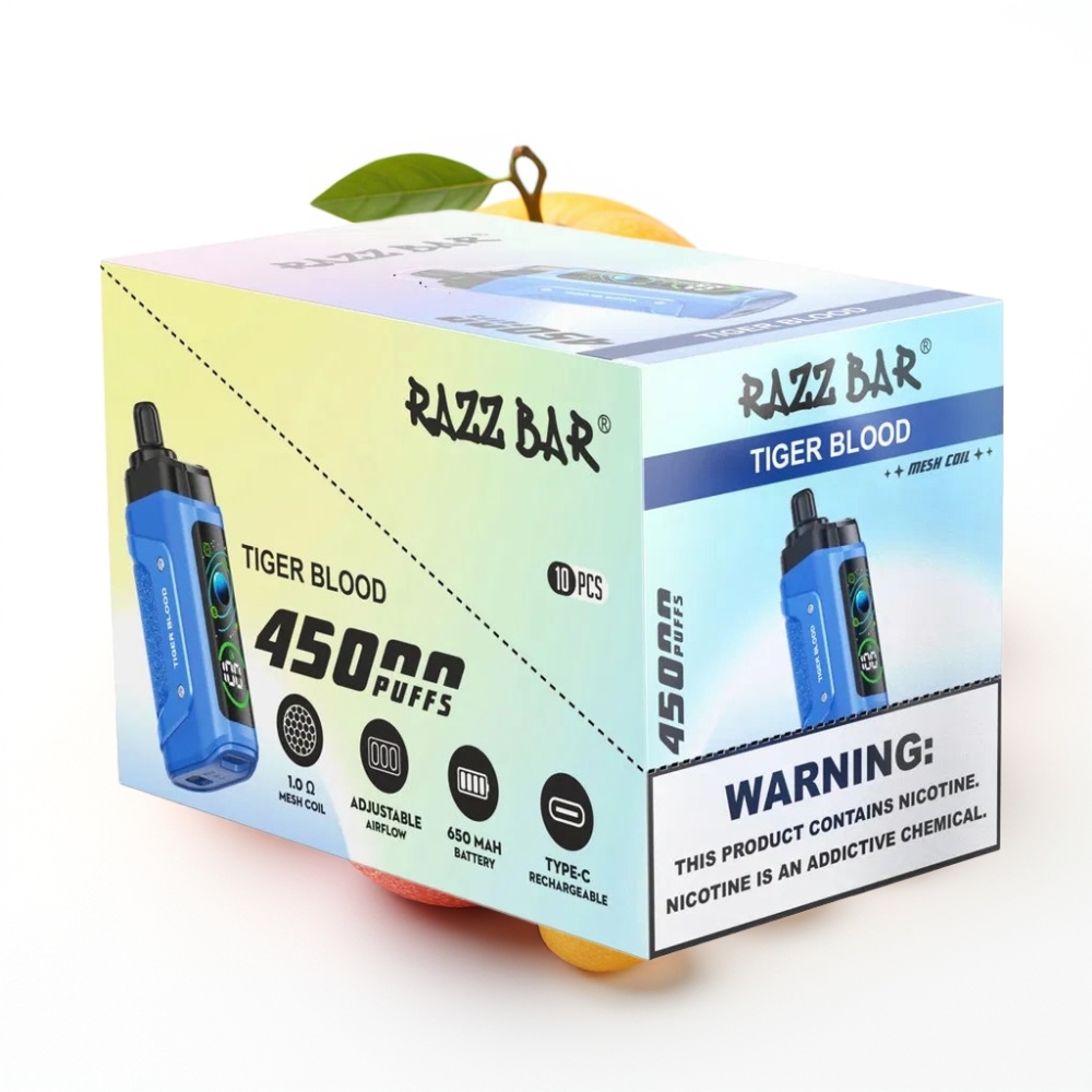 Razz Bar 45000 Puffs Einweg-Vape Tigerblut – 1,0 Ohm Mesh Coil, 650 mAh, Typ-C