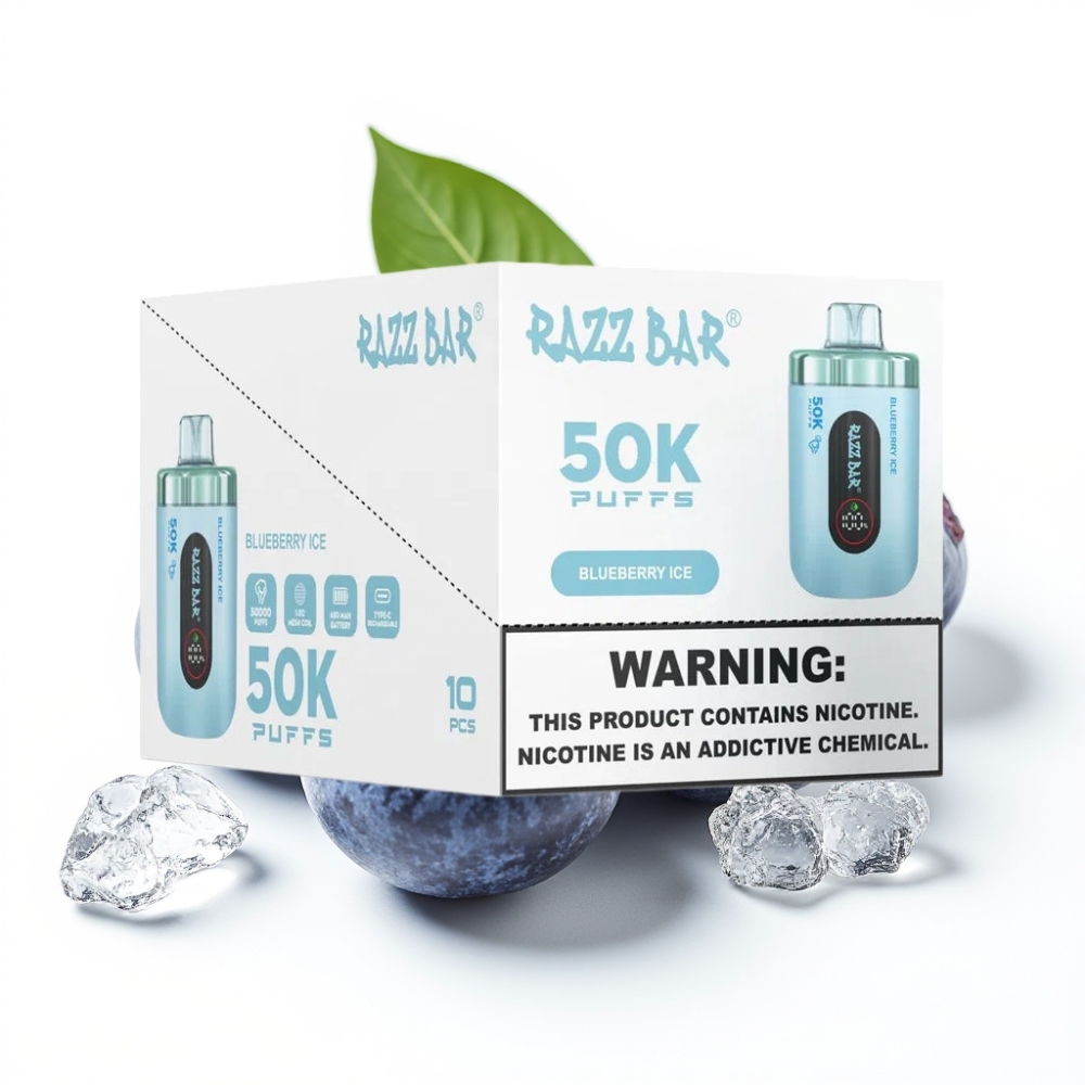 Razz Bar 50K Puffs Einweg-Vape Blaubeer-Eis | 50000 Züge | 1,0 Ohm Mesh Coil | Typ-C
