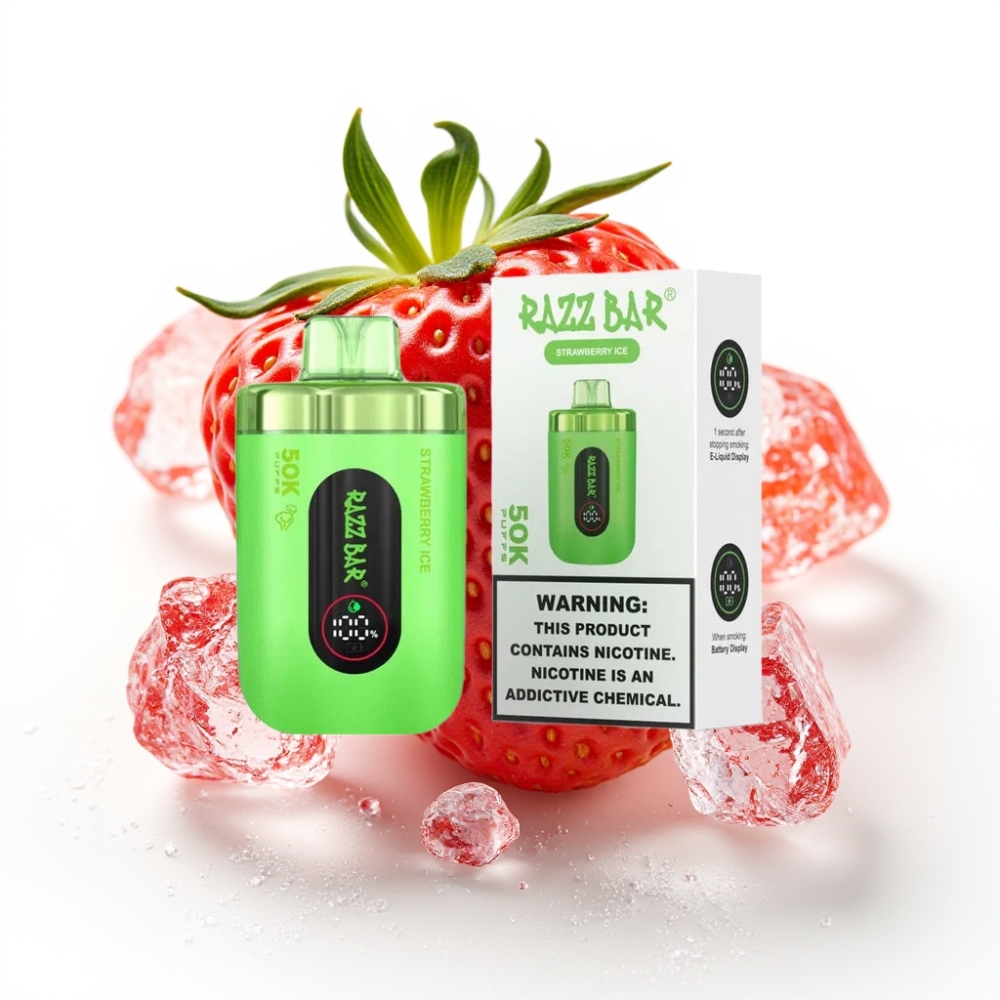 Razz Bar 50K Puffs Einweg-Vape Erdbeer-Eis | 50000 Züge | 1.0 Ohm Mesh Coil | Typ-C