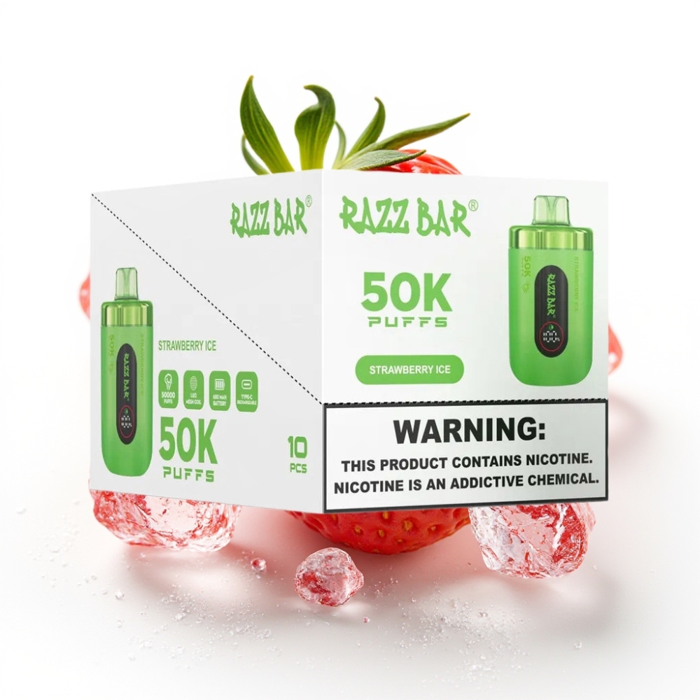 Razz Bar 50K Puffs Einweg-Vape Erdbeer-Eis | 50000 Züge | 1.0 Ohm Mesh Coil | Typ-C