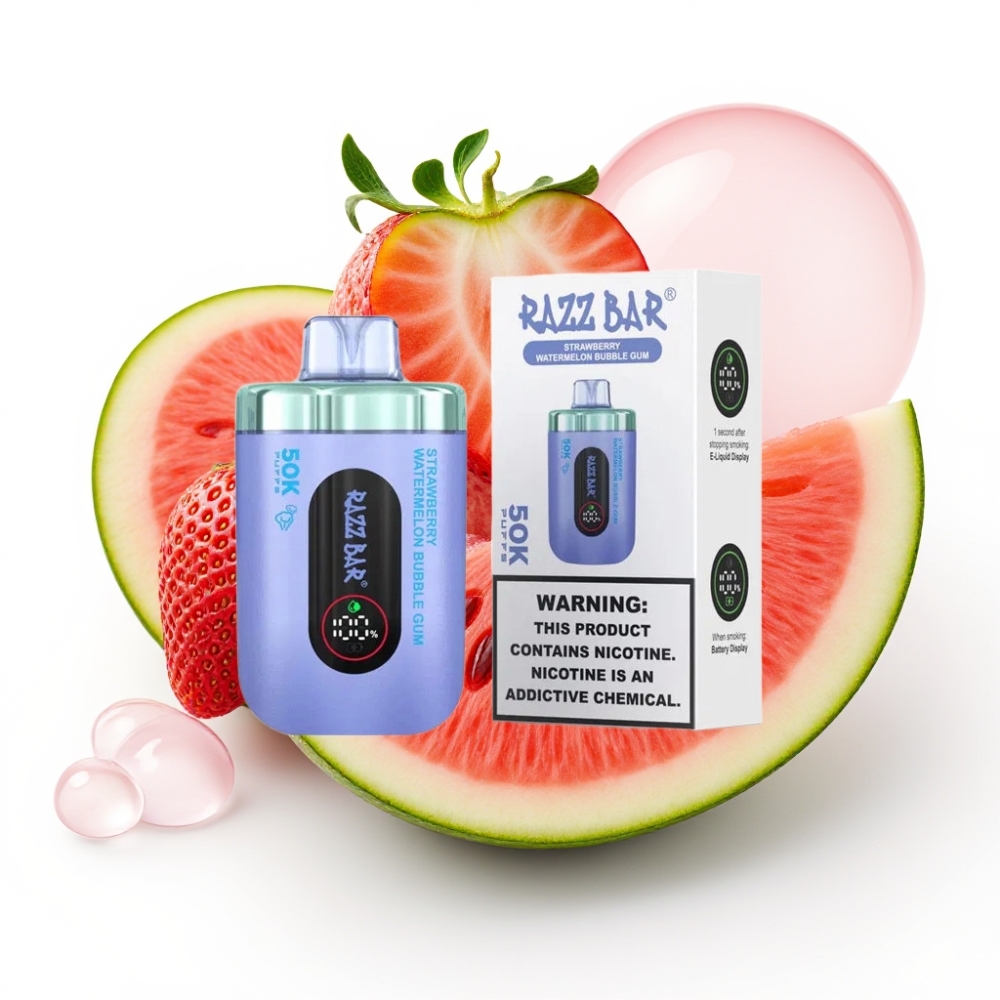 Razz Bar 50K Puffs Einweg-Vape Erdbeer-Wassermelone Bubble Gum – 50000 Züge, 650 mAh, Typ-C