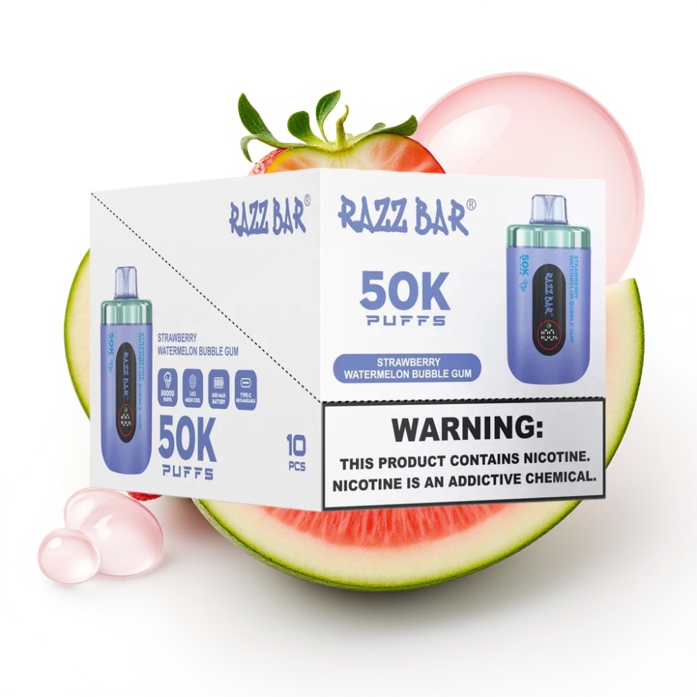Razz Bar 50K Puffs Einweg-Vape Erdbeer-Wassermelone Bubble Gum – 50000 Züge, 650 mAh, Typ-C