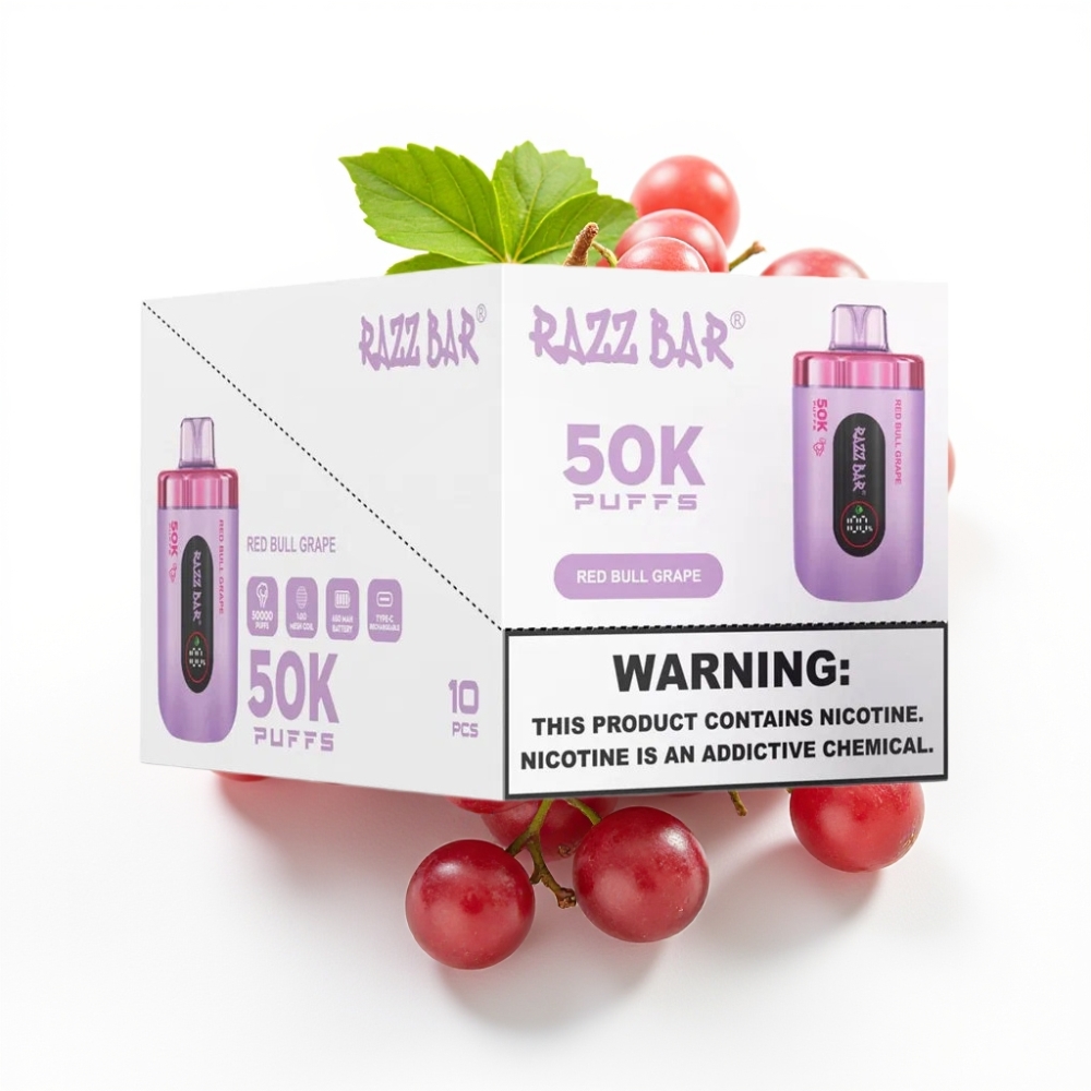 Razz Bar 50K Puffs Einweg-Vape Roter Stier Traube 50000 Puffs 1.0 Ohm Mesh 650mAh