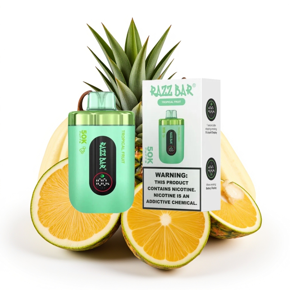 Razz Bar 50K Puffs Einweg-Vape Tropische Frucht – 50000 Züge, 1.0 Ohm Mesh Coil, 650 mAh
