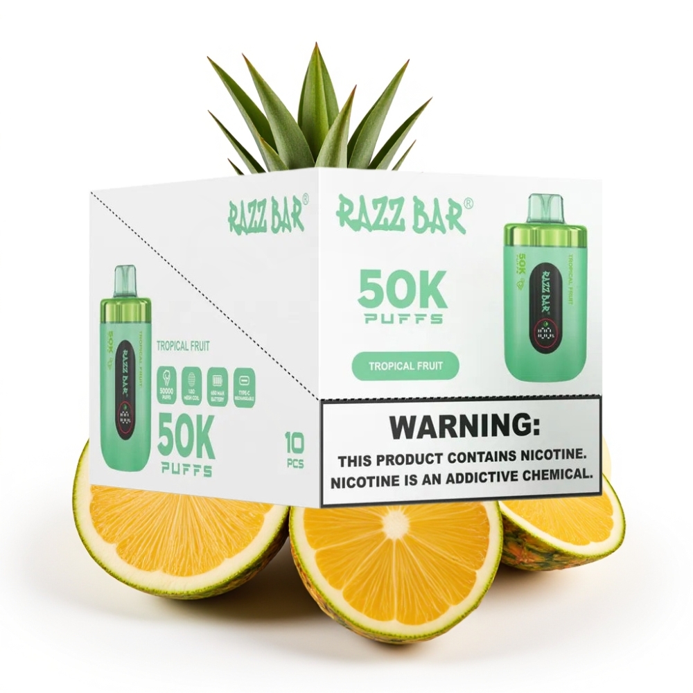 Razz Bar 50K Puffs Einweg-Vape Tropische Frucht – 50000 Züge, 1.0 Ohm Mesh Coil, 650 mAh