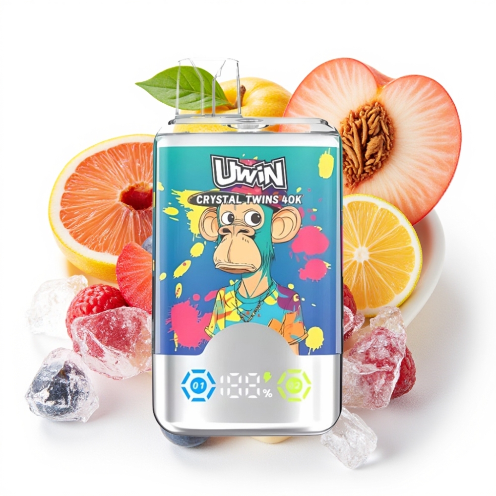 UWIN Crystal Twins 40000 Puffs – 2 Geschmacksrichtungen, 32ml, 850mAh, Type-C – Blaubeer-Eis & Pfirsich-Eis