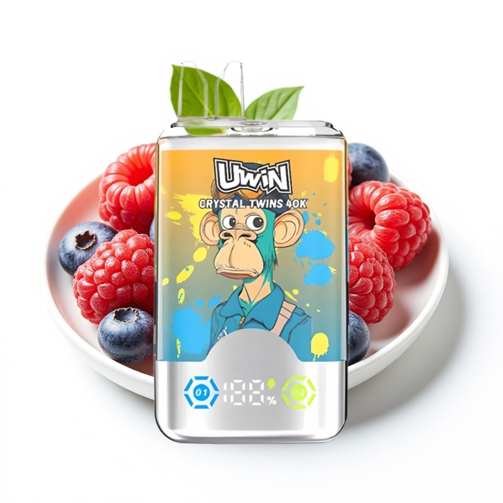 UWIN Crystal Twins 40000 Puffs Doppelgeschmack Blaubeere Himbeere Kirsch-Eis 32ml 850mAh Typ-C