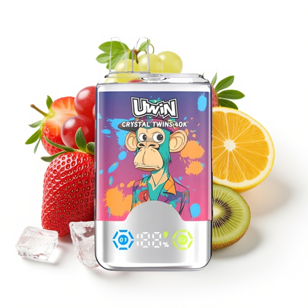 UWIN Crystal Twins 40000 Puffs Doppeltes Aroma 32ml 850mAh Type-C Erdbeer Kiwi Traube Eis